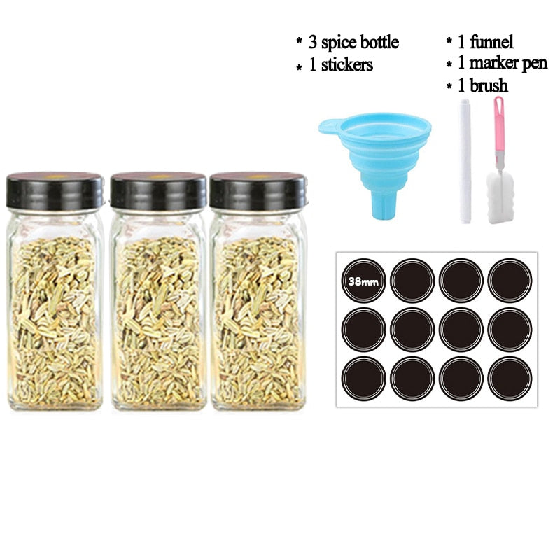 3-12PCS Set Seasoning Jar Square Glass Container Seasoning Bottle Kitchen Outdoor Camping Seasoning Container Glass Sealed Jar