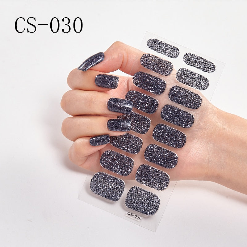 16pcs/sheet Glitter Gradient Color Nail Stickers Nail Wraps Full Cover Nail Polish Sticker DIY Self-Adhesive Nail Art Decoration