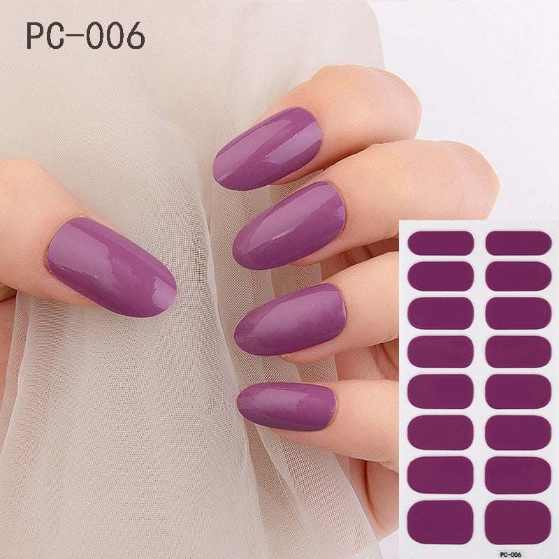 1 Sheet Nail Art Full Cover Adhesive Polish Foils Waterproof Pure Color Tips DIY 3D Decals Environmental Stickers for Women Gift