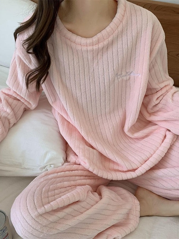 Winter Pajamas Sets For Women Sleepwear Homes Clothing Pajama Home Wear Womens Pyjamas Set Velvet Pants Nightwear Thick Warm