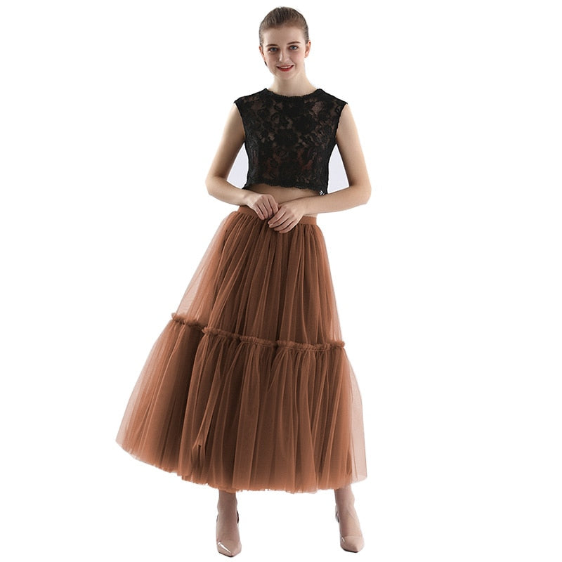 Maxi Long Tulle Skirts for Women Black Gothic Pleated Skirt Casual Party Fairycore Summer Winter Falda Mujer