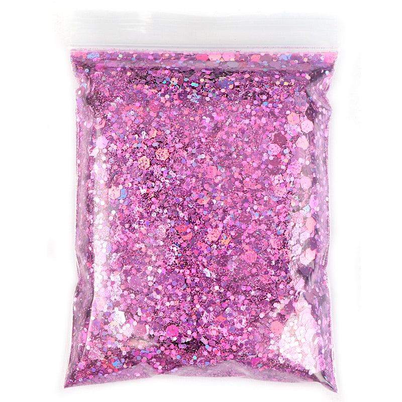 50G Holographic Mixed Hexagon Shape Chunky Nail Glitter Silver Sequins Laser Sparkly Flakes Slices Manicure Nails Art Decoration