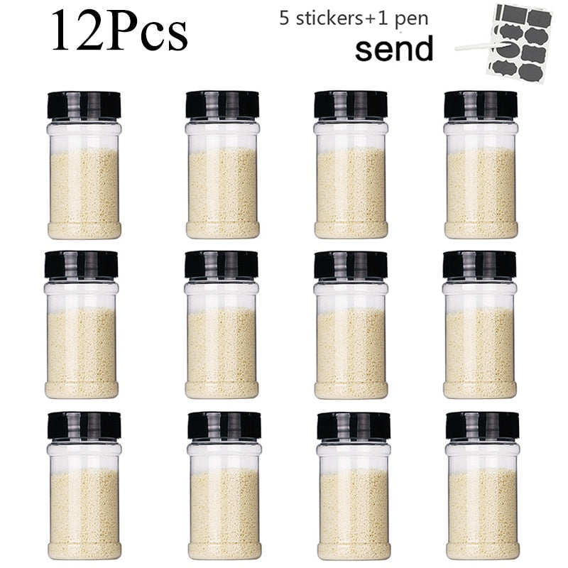 3-12PCS Set Seasoning Jar Square Glass Container Seasoning Bottle Kitchen Outdoor Camping Seasoning Container Glass Sealed Jar