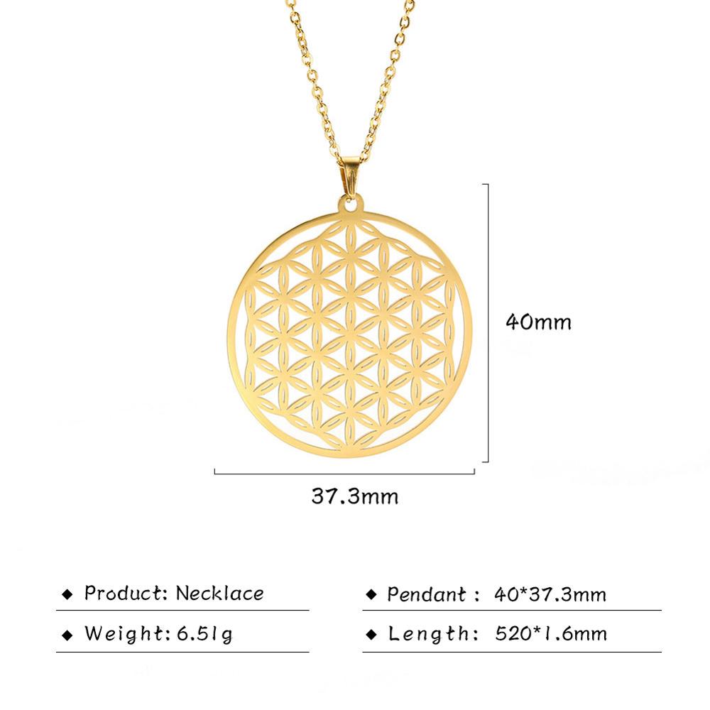 Gold Plated Flower of Life Pendant Necklace for Women Mandala Chakra Stainless Steel Charms Jewelry Sacred Geometry Amulet Gift