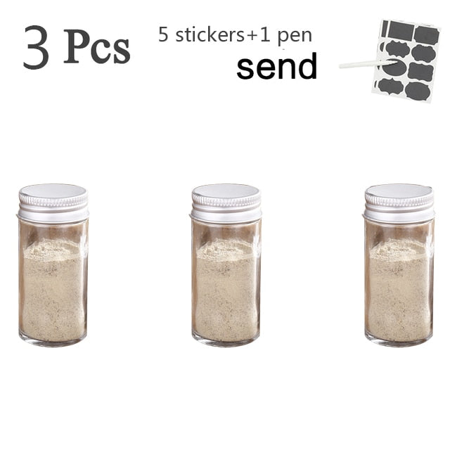 3-12PCS Set Seasoning Jar Square Glass Container Seasoning Bottle Kitchen Outdoor Camping Seasoning Container Glass Sealed Jar