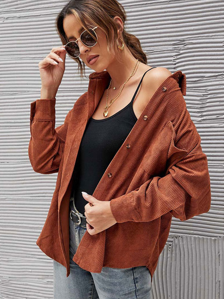 Corduroy Jacket Woman Long Shirt Jacket Women Button Coat Jackets Women Fashion Overshirt Loose Coat Female