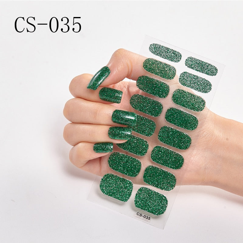 16pcs/sheet Glitter Gradient Color Nail Stickers Nail Wraps Full Cover Nail Polish Sticker DIY Self-Adhesive Nail Art Decoration