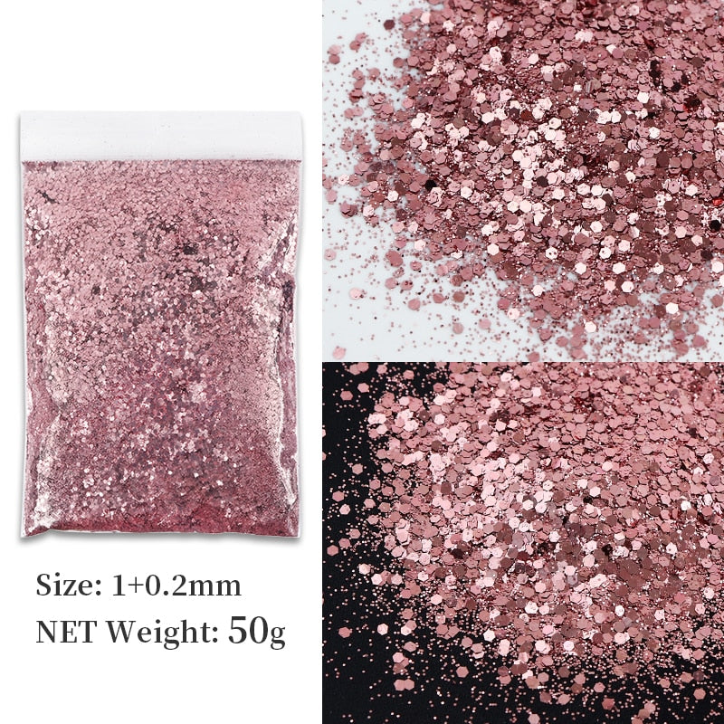 50G Holographic Mixed Hexagon Shape Chunky Nail Glitter Silver Sequins Laser Sparkly Flakes Slices Manicure Nails Art Decoration