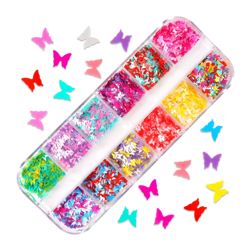 Fluorescence Butterfly Heart Fruits Various Shapes Nail Art Glitter Flakes 3D Colourful Sequins Polish Manicure Nail Decoration