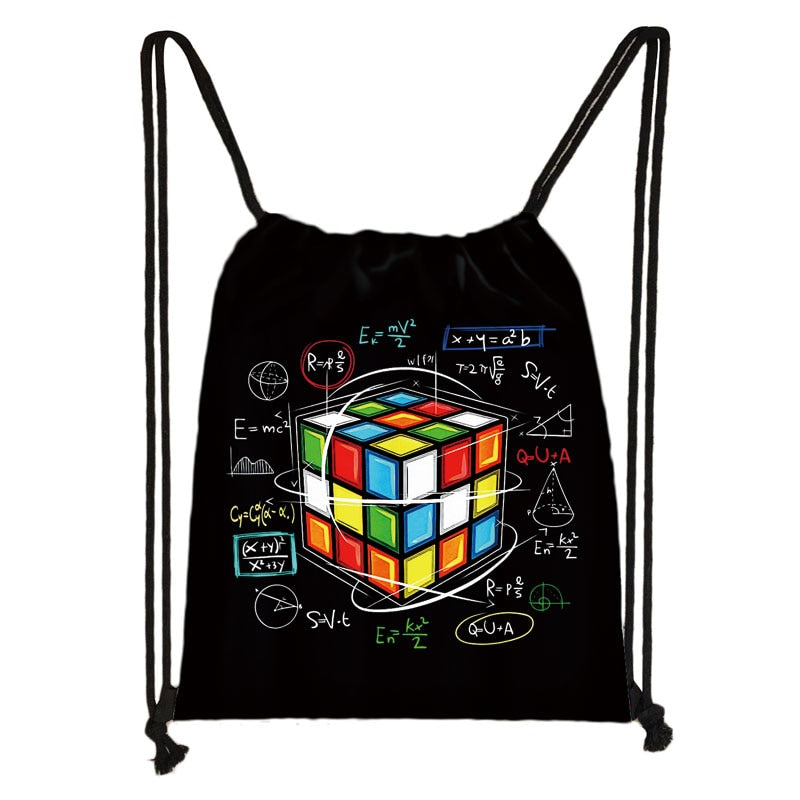 Magic Cube Print Drawstring Bag Cubo Magico Storage Bags for Travel  Math Formula Boys Girl School Backpack Kids Daypack Bookbag