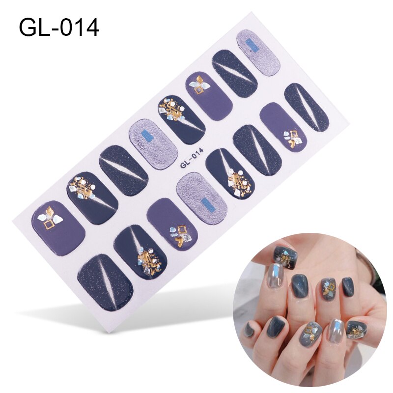 16pcs/sheet Glitter Gradient Color Nail Stickers Nail Wraps Full Cover Nail Polish Sticker DIY Self-Adhesive Nail Art Decoration