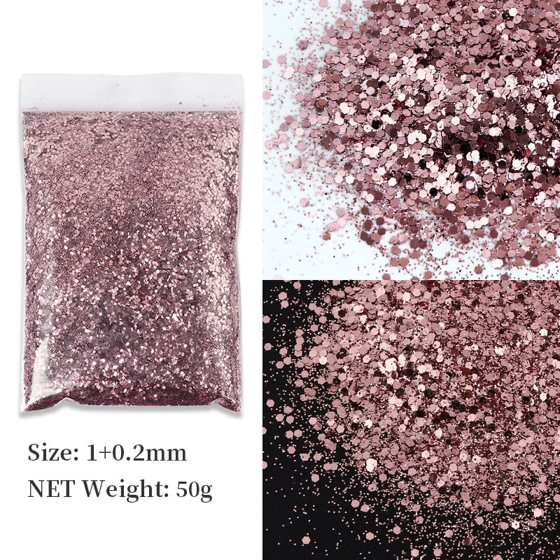 50G Holographic Mixed Hexagon Shape Chunky Nail Glitter Silver Sequins Laser Sparkly Flakes Slices Manicure Nails Art Decoration