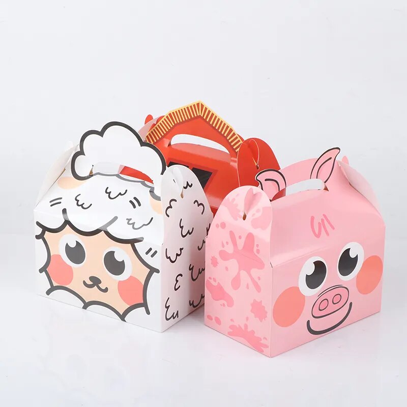 5Pcs Farmland Carton Animal Gift Boxes Paper Biscuit Candy Box For Kids Farm Themed Animal Birthday Party DIY Packaging Supplies