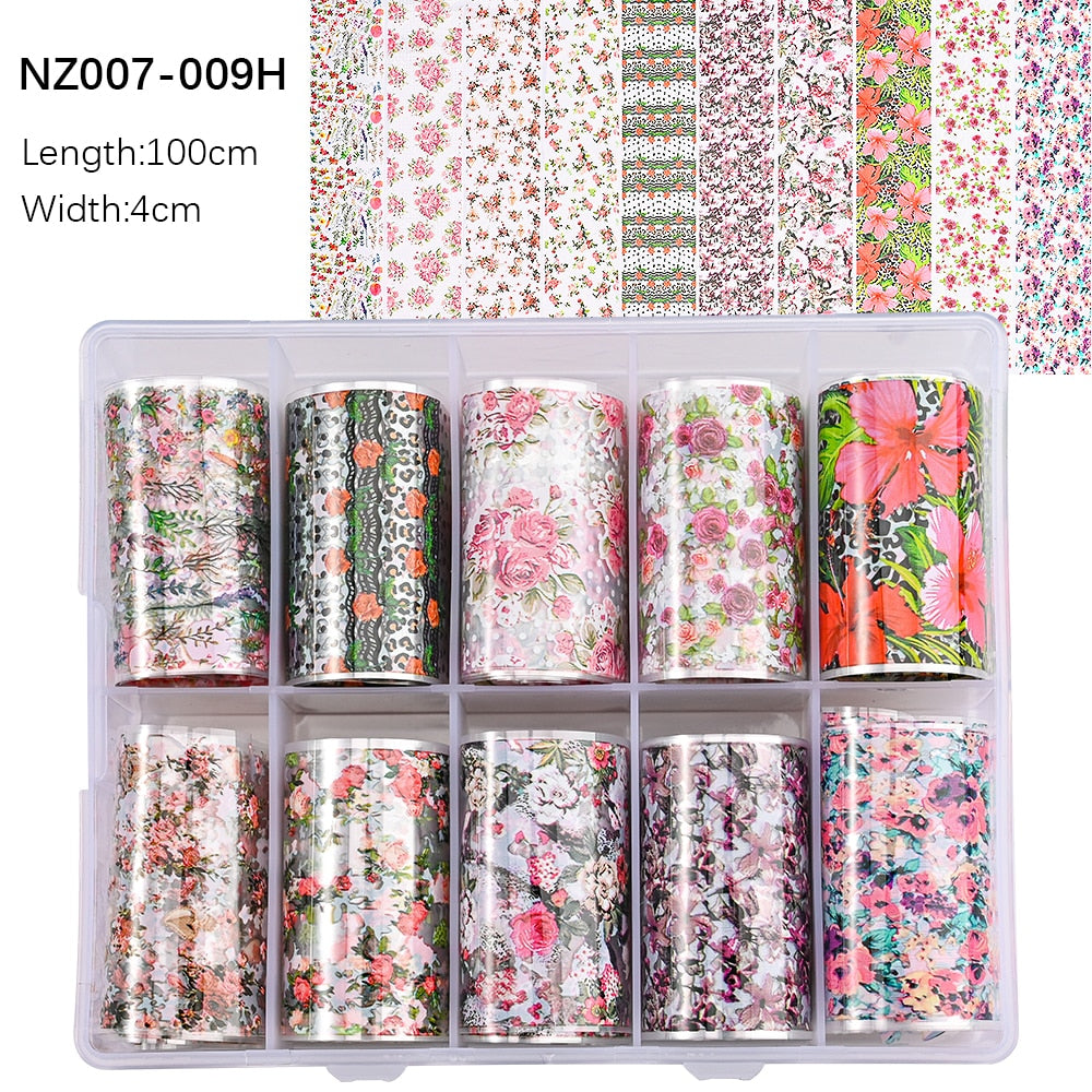 50pcs/Lo Holographic Transfer Foil Stickers 4*20cm Random Decals 30pc Flower Transferring Wraps Slider Nail Transfer Foil Decors