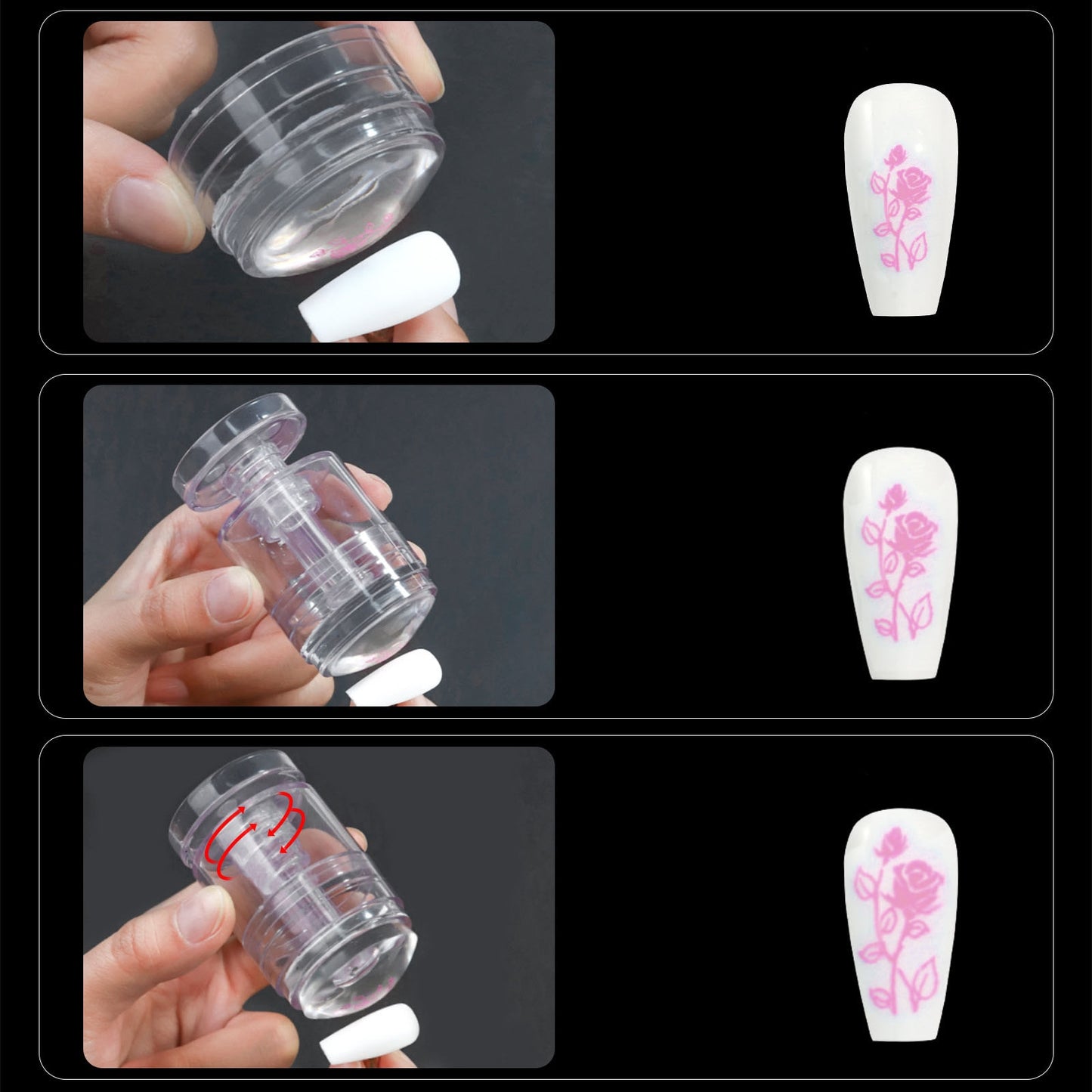 Rotatable Transparent Stamps Variable Pattern Size Silicone Fingertip Printing French Nail Seal Stamper Scraper Accessories Tool