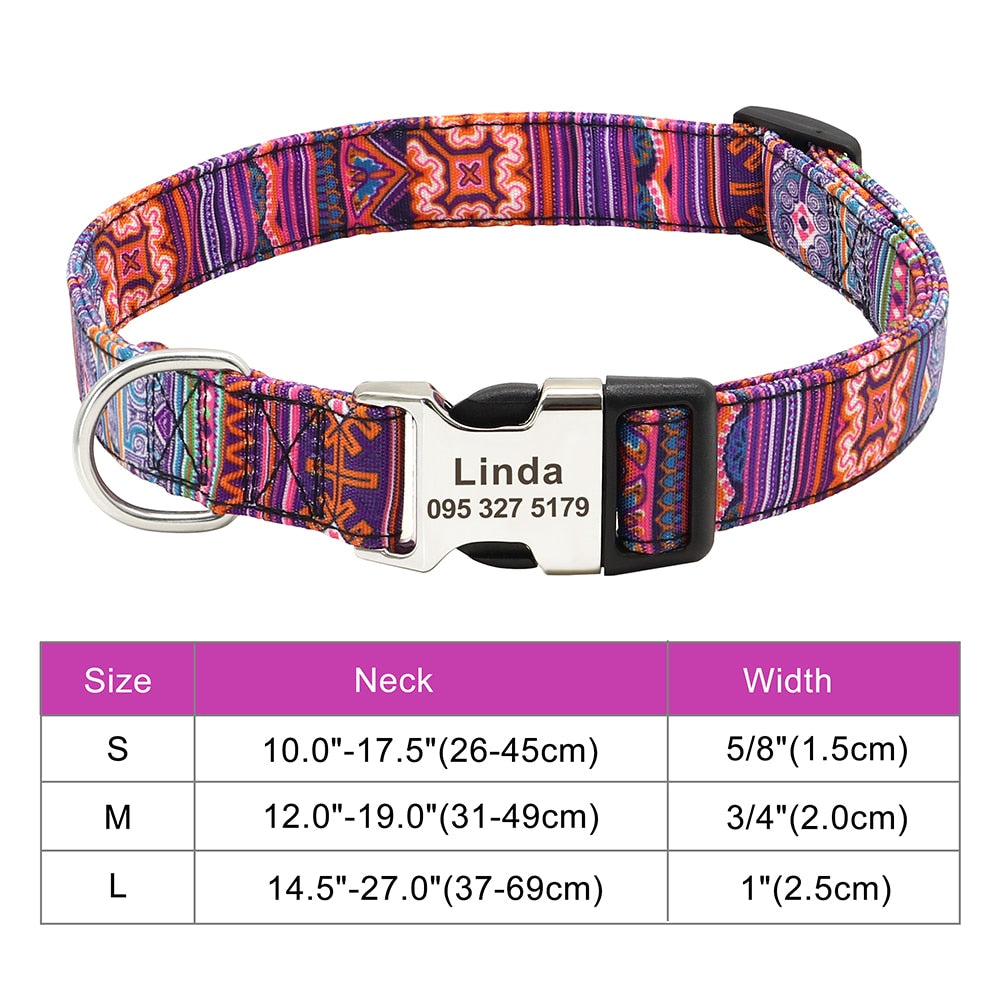 Customized Printed Pet Collar Nylon Dog Collar Personalized Free Engraved Puppy ID Name Collar for Small Medium Large Dogs Pug