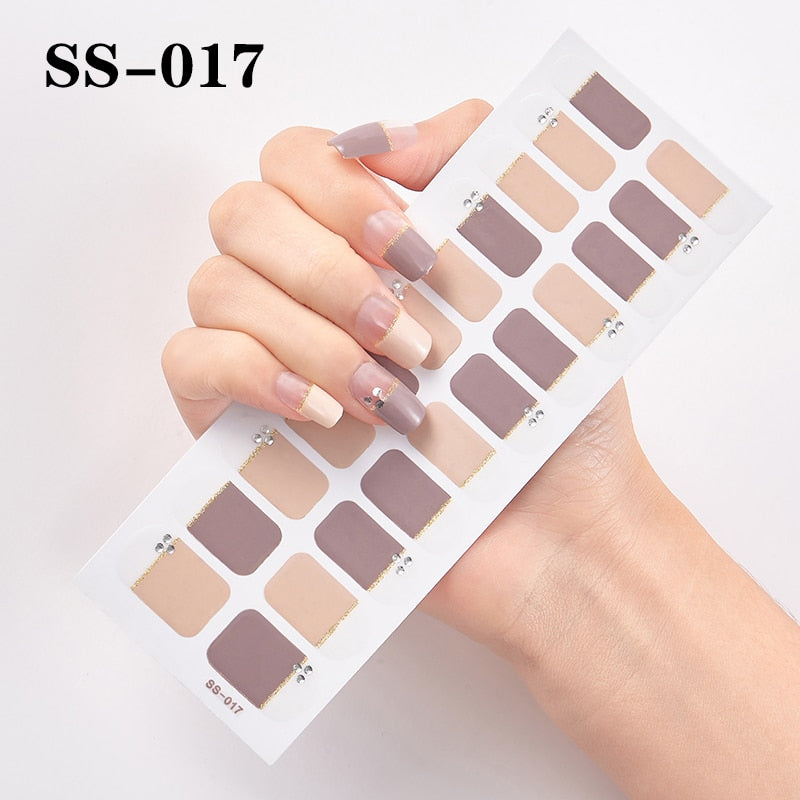 1 Sheet Nail Art Full Cover Adhesive Polish Foils Waterproof Pure Color Tips DIY 3D Decals Environmental Stickers for Women Gift