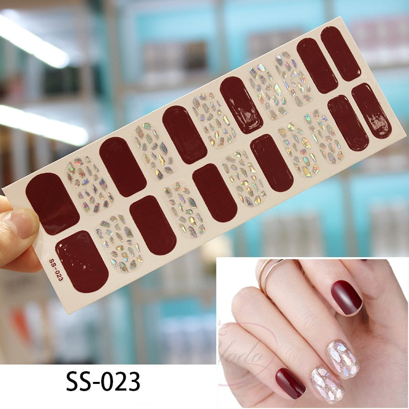 16pcs/sheet Glitter Gradient Color Nail Stickers Nail Wraps Full Cover Nail Polish Sticker DIY Self-Adhesive Nail Art Decoration