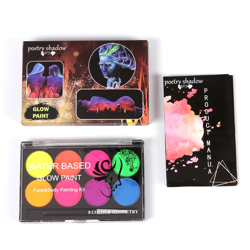 wholesale 12pcs/lot luminiscent paint Face Body Art Paint UV glow in the dark makeup Party Fancy Dress Beauty pintura facial