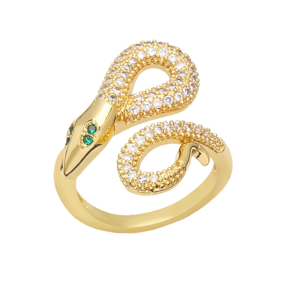 Stackable Rings Snake Rings For Women Gold Color Clear CZ Punk Rock Ring Animal Jewelry