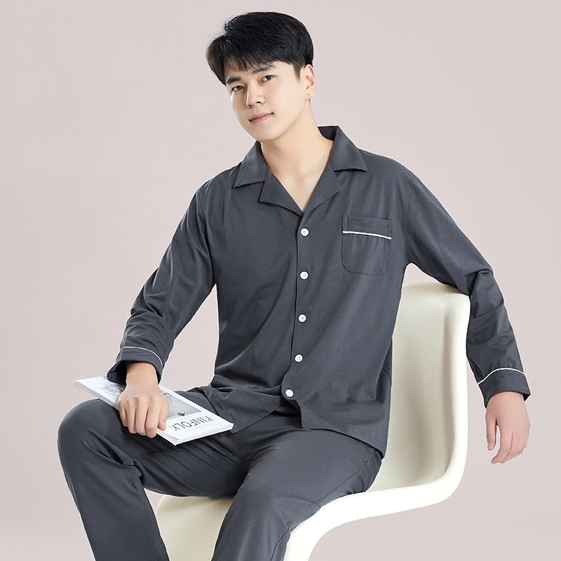 Winter 100% Cotton Pajamas Men Blue Sleepwear  Warm Pyjama Homme Cotton Pijamas Hombre Invierno Cotton Plaid Pyjamas Plus Size