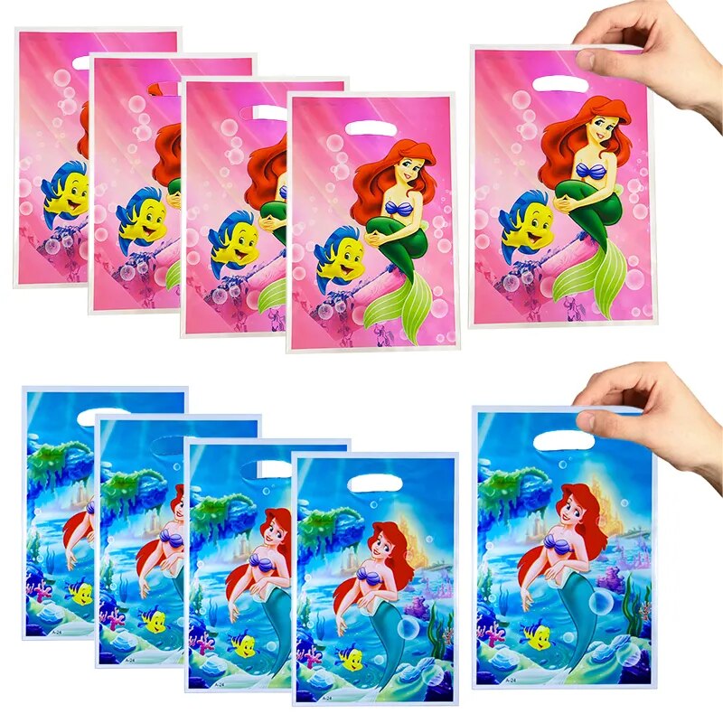 10pcs Mermaid Birthday Party Decoration Kids Shower Girls Tableware Supplies Gift Bags Cartoon Ariel Candy Box Party Decoration