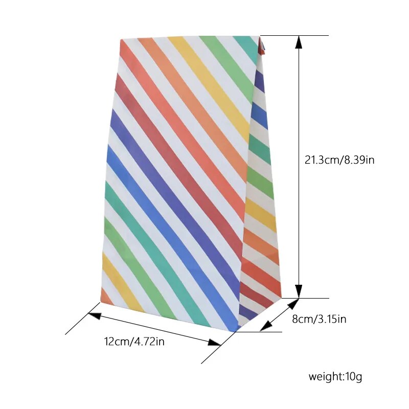 12/24pcs Rainbow Striped Food Gift Bag Disposable Greaseproof Paper Favor Candy Boxes Packaging Bag Birthday Wedding Party Decor