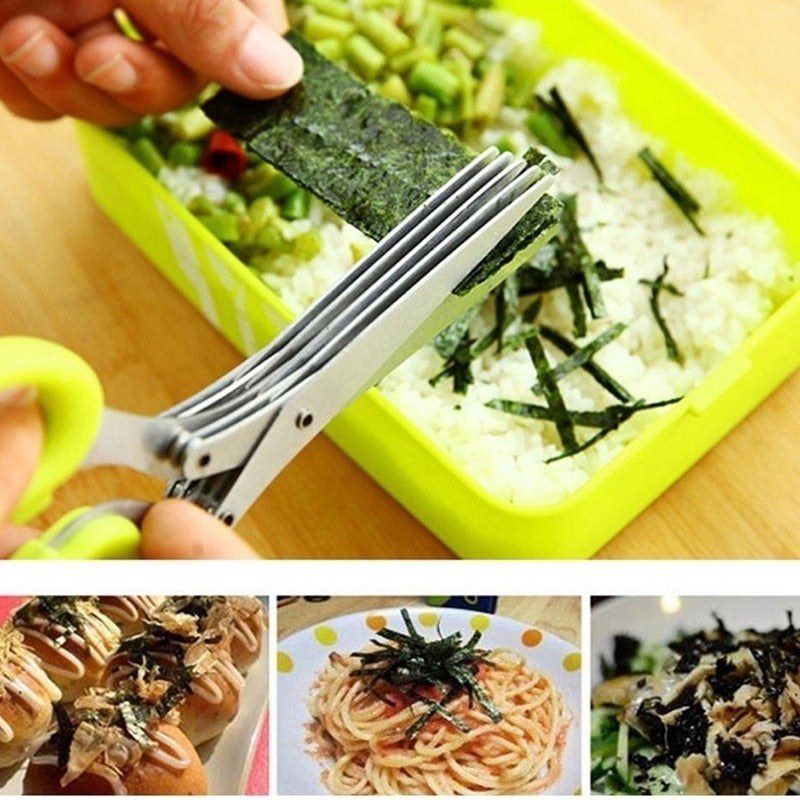 Multifunctional Muti Layers Stainless Steel Knives Multi-Layers KItchen Scissors Scallion Cutter Herb Laver Spices Cook Tool Cut