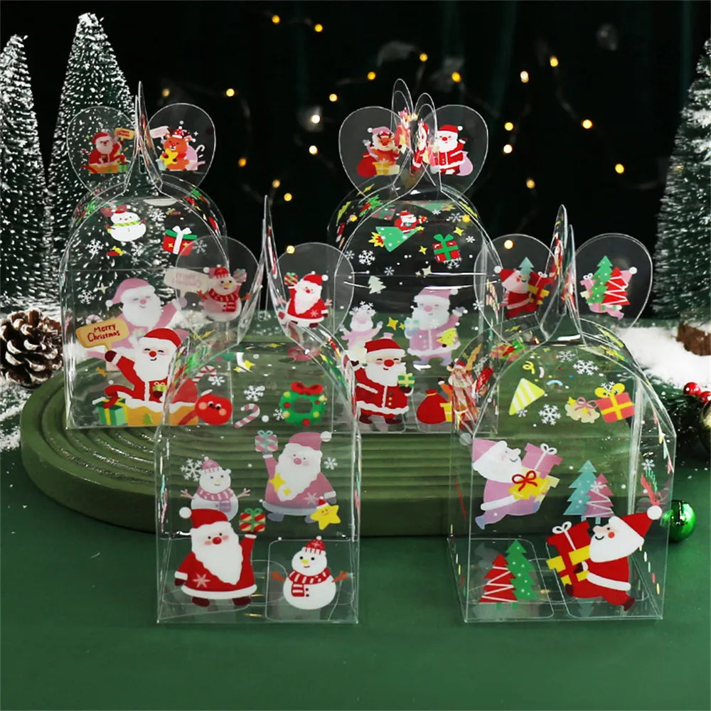 1Pc Transparent PVC Christmas Gift Box Santa Claus Christmas Apple Box Candy Bag 2024 New Year Party Kids Gift Packaging Decor