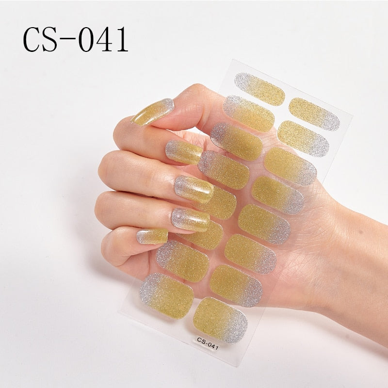 16pcs/sheet Glitter Gradient Color Nail Stickers Nail Wraps Full Cover Nail Polish Sticker DIY Self-Adhesive Nail Art Decoration