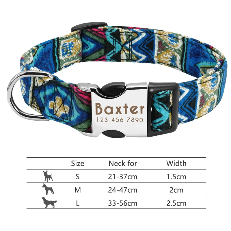 Customized Printed Pet Collar Nylon Dog Collar Personalized Free Engraved Puppy ID Name Collar for Small Medium Large Dogs Pug