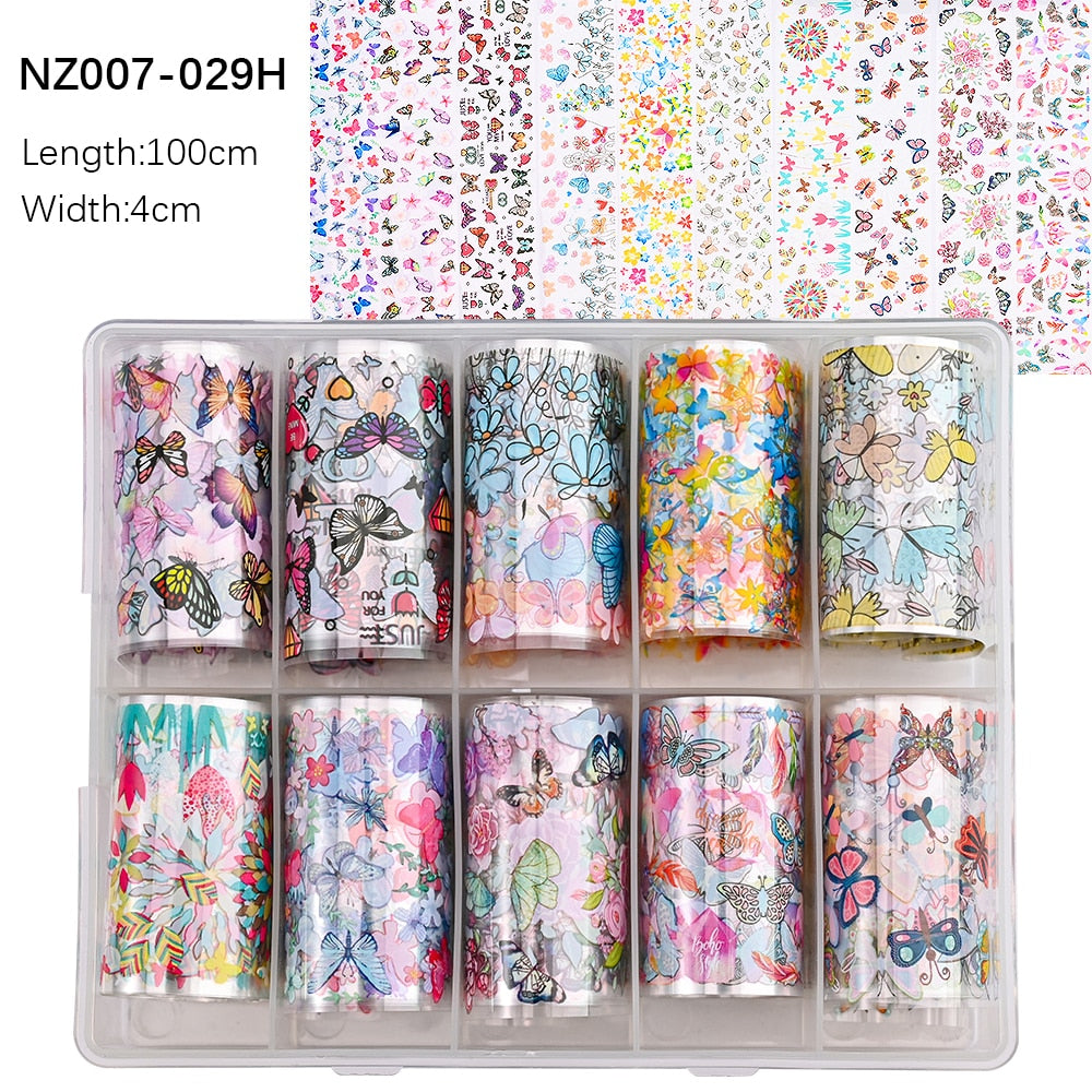 50pcs/Lo Holographic Transfer Foil Stickers 4*20cm Random Decals 30pc Flower Transferring Wraps Slider Nail Transfer Foil Decors