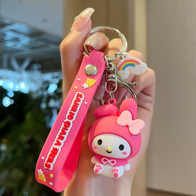 Fashion Kawaii Kuromi Melody Cinnamoroll Hello Kitty Pompompurin Keychain Sanrio Anime School Bag Charm Cartoon Key Ring Pendant