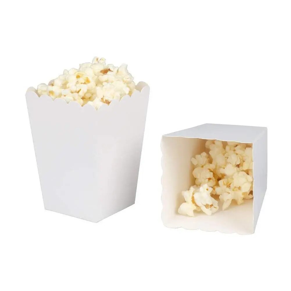 20pcs/set Disposable Pure White Mini Paper Popcorn Box Snack Candy Box Gift For Wedding Birthday Party Treat Supplies