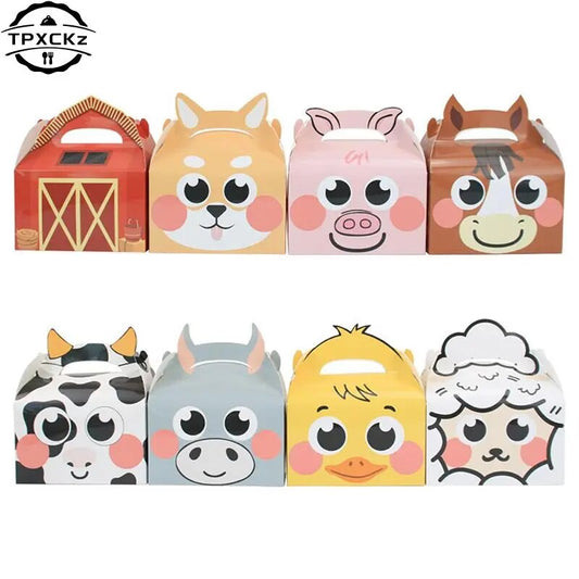 5Pcs Farmland Carton Animal Gift Boxes Paper Biscuit Candy Box For Kids Farm Themed Animal Birthday Party DIY Packaging Supplies