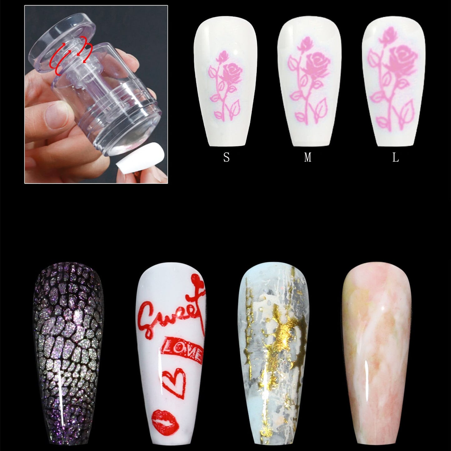 Rotatable Transparent Stamps Variable Pattern Size Silicone Fingertip Printing French Nail Seal Stamper Scraper Accessories Tool