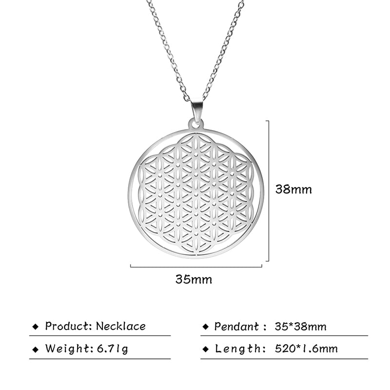 Gold Plated Flower of Life Pendant Necklace for Women Mandala Chakra Stainless Steel Charms Jewelry Sacred Geometry Amulet Gift