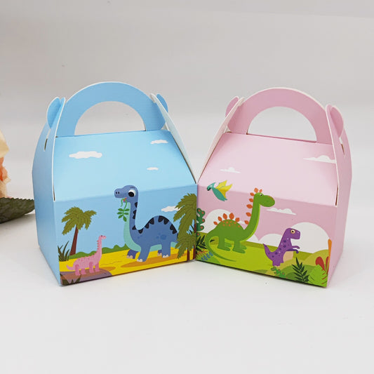 10Pcs Blue Pink Dinosaur Paper Candy Box Bag Jungle Party Favors Cracker Cookie Box Bag for Packaging Treat Kids Birthday Box