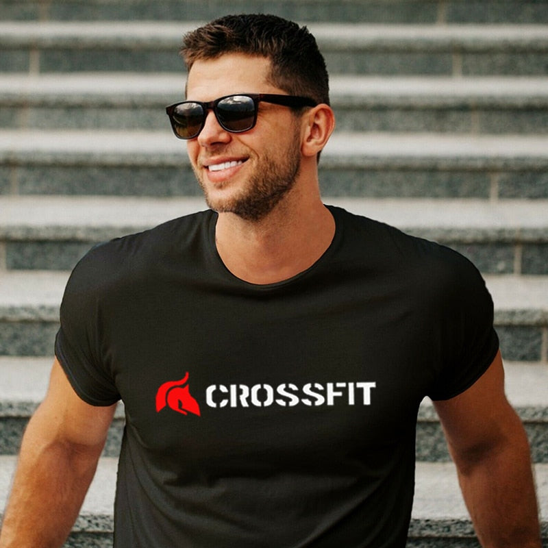 Crossfit Men Cotton T Shirt Training Top Gym Clothing Bodybuilding Apparel Fitness Active Wear Fashion Muscle Graphic Plain Tees