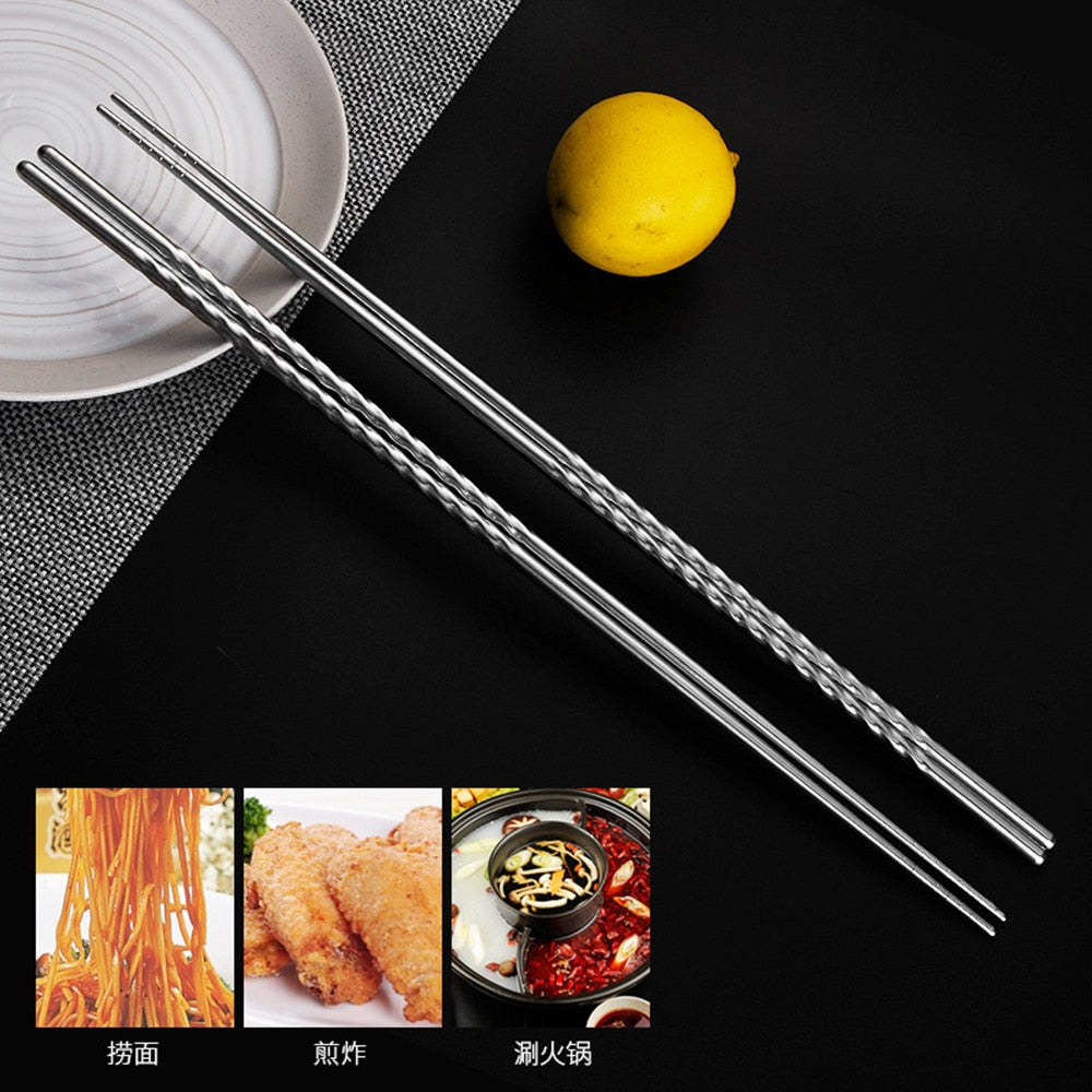 1Pair Extra Long 38.8cm Cooking Chopsticks Kitchen Tools Hot Pot Chopsticks Frying Noodle Chopsticks Stainless Steel Chop Sticks