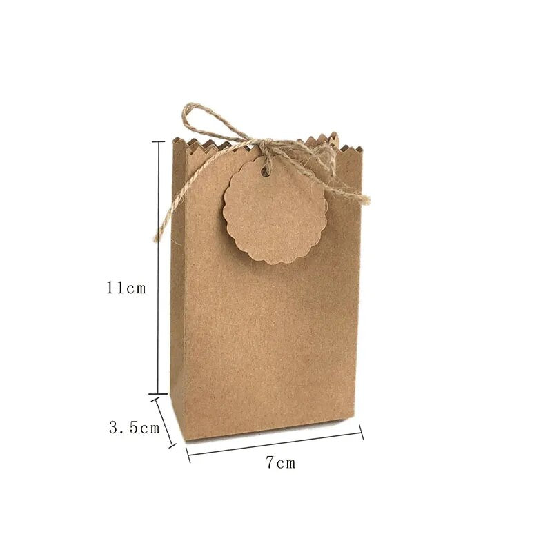 25/50Pcs Retro Kraft Paper DIY Gift Bag Jewelry Cookie Wedding Favor Candy Box Food Packaging Bag With Rope Birthday Party Decor