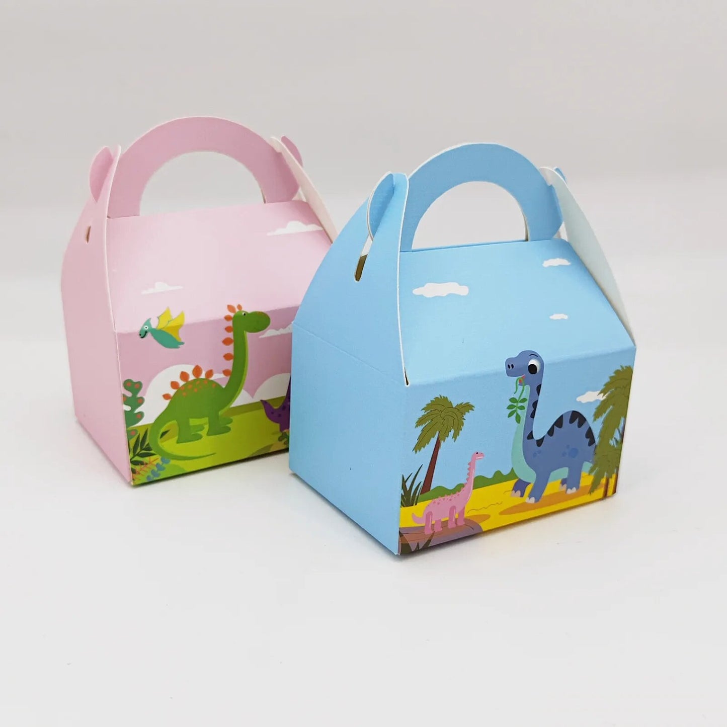 10Pcs Blue Pink Dinosaur Paper Candy Box Bag Jungle Party Favors Cracker Cookie Box Bag for Packaging Treat Kids Birthday Box