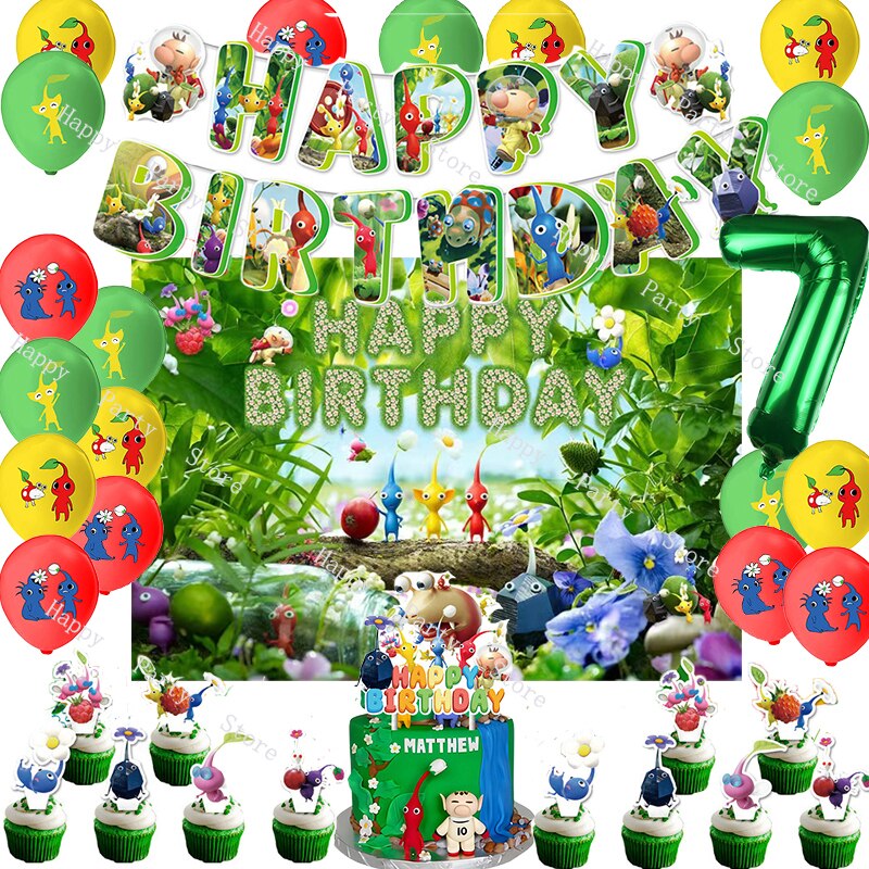 The Game Pikmin Birthday Party Decorations Pikmin Balloon Banner Backdrop Cake Topper Party Supplies Baby Shower