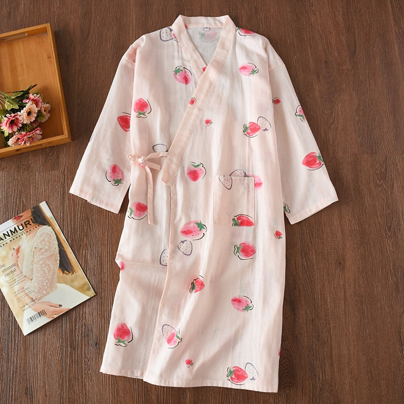 Japanese-style kimono pajamas summer new 100% cotton gauze pajamas nightgown ladies SPA yukata homewear long pajamas women