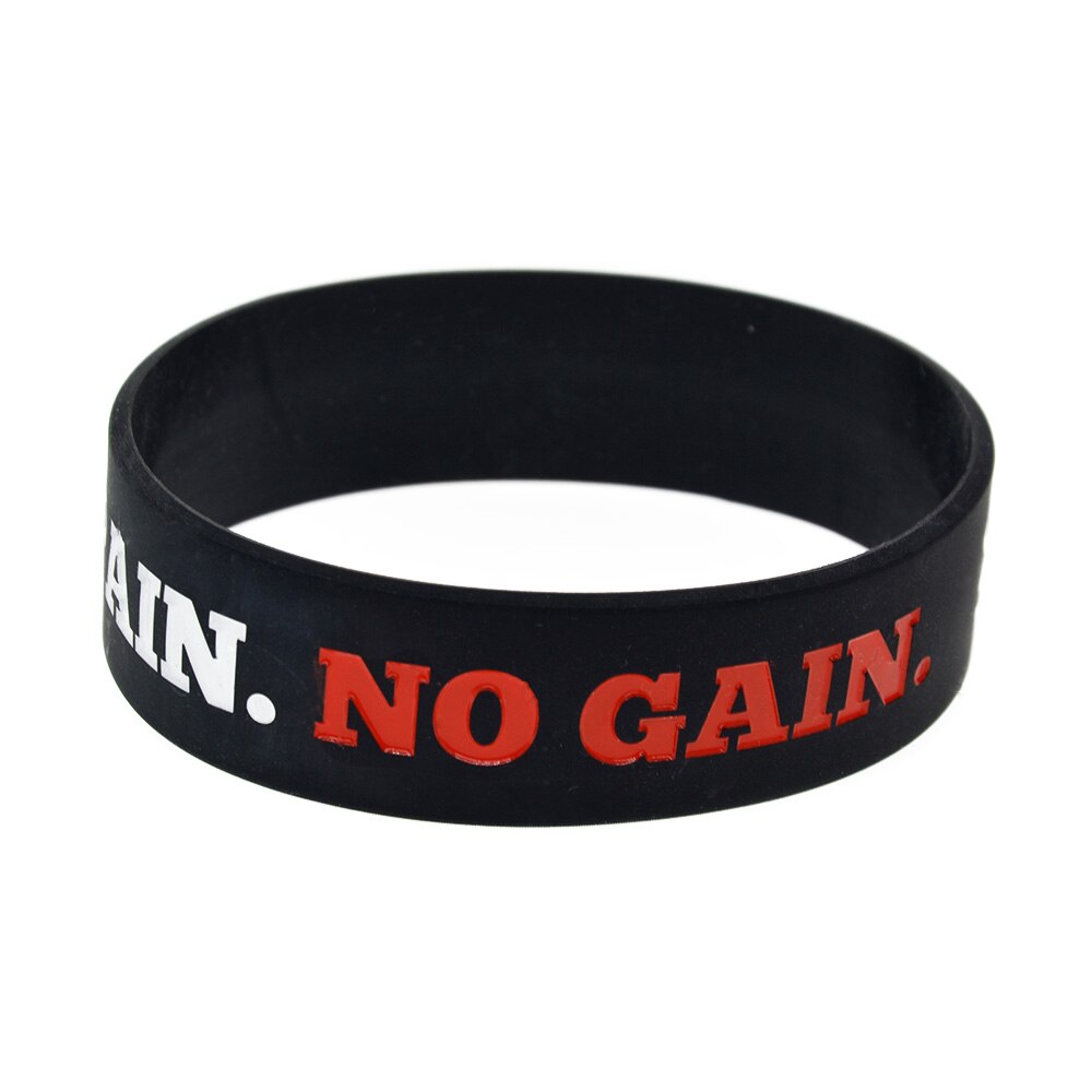 1 PC CrossFit No Pain No Gain Silicone Rubber Bracelet 3/4 Inch Wide Band Motivational Logo