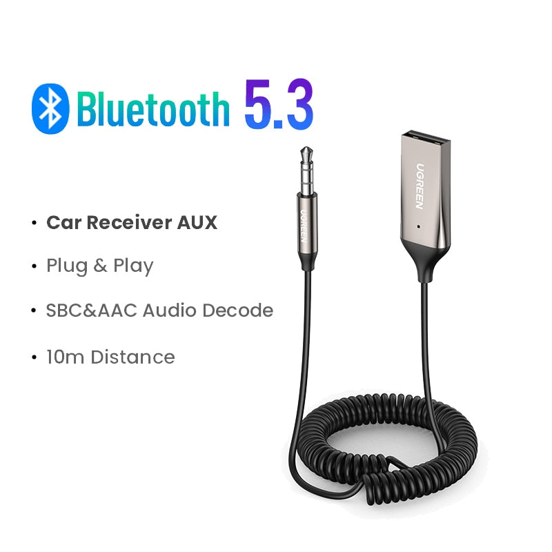 UGREEN Bluetooth Receiver 5.3 Adapter Hands-Free Car Kits AUX Audio 3.5mm Jack Music Wireless Receiver for Car BT Transmitter