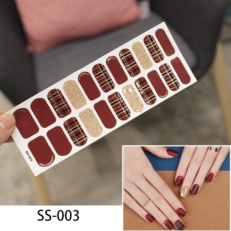 16pcs/sheet Glitter Gradient Color Nail Stickers Nail Wraps Full Cover Nail Polish Sticker DIY Self-Adhesive Nail Art Decoration