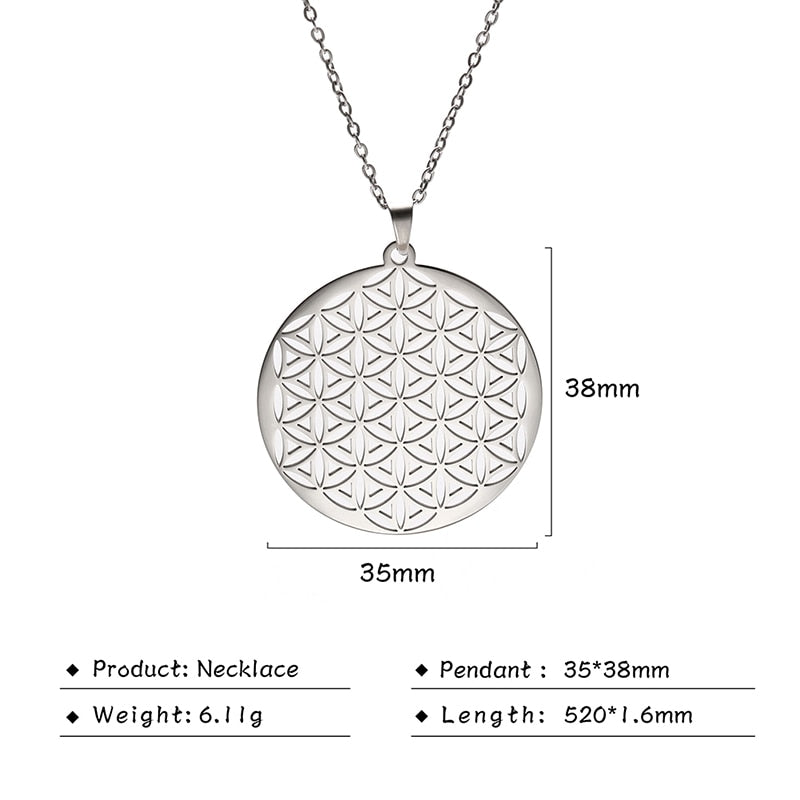 Gold Plated Flower of Life Pendant Necklace for Women Mandala Chakra Stainless Steel Charms Jewelry Sacred Geometry Amulet Gift