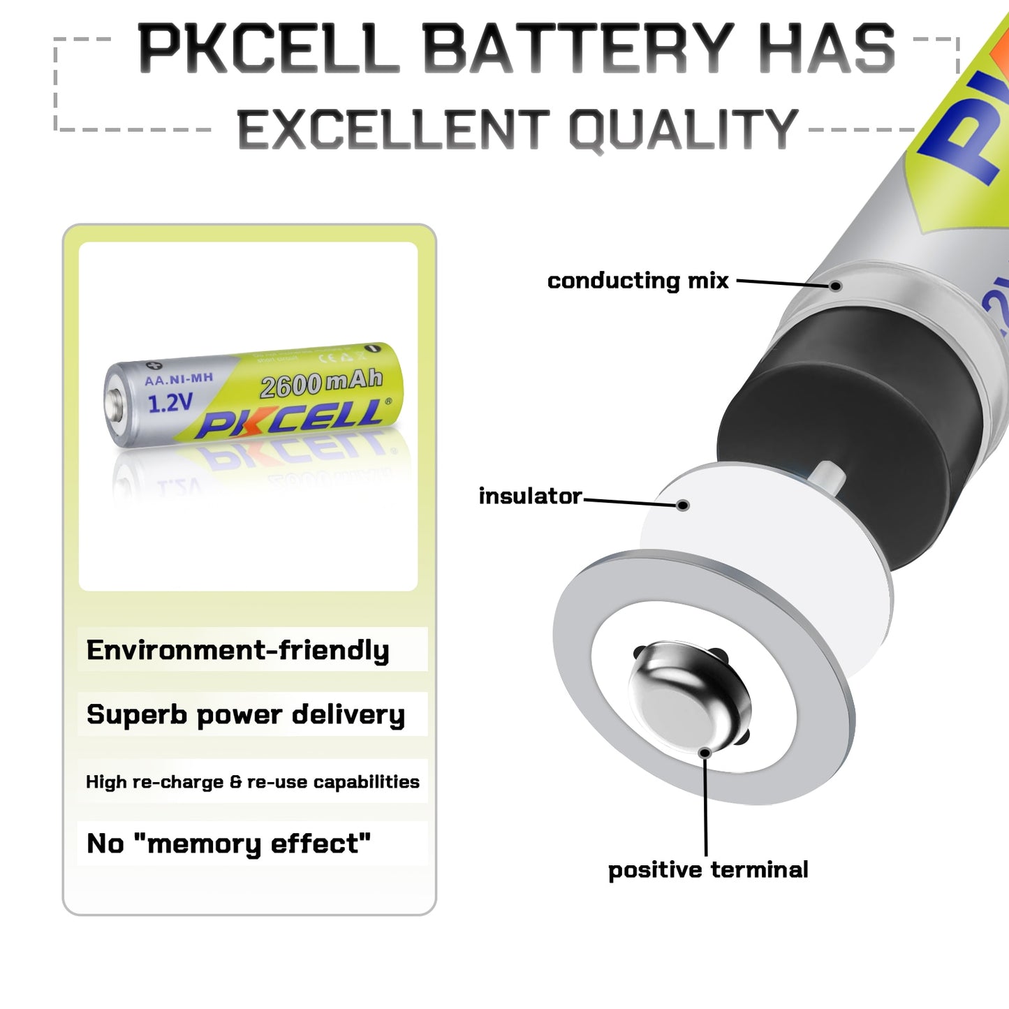 8PC PKCELL NIMH AA Battery 2600Mah 1.2V 2A Ni-Mh Double A Rechargeable Batteries And 2PC AA Flashlight Toys Battery Case Boxes