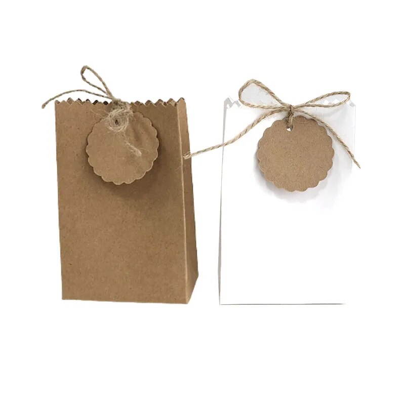 25/50Pcs Retro Kraft Paper DIY Gift Bag Jewelry Cookie Wedding Favor Candy Box Food Packaging Bag With Rope Birthday Party Decor